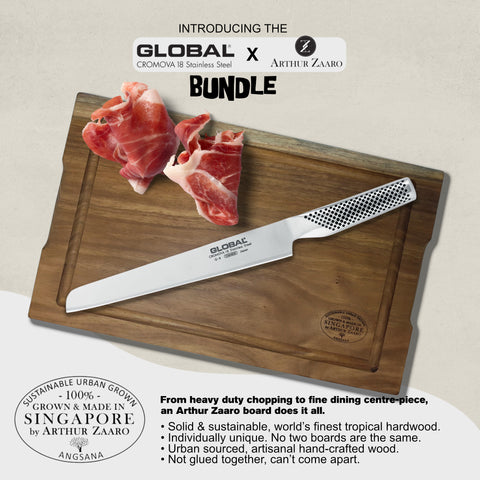 Global G-8 Roast Slicer & Arthur Zaaro Angsana Carving Board Bundle