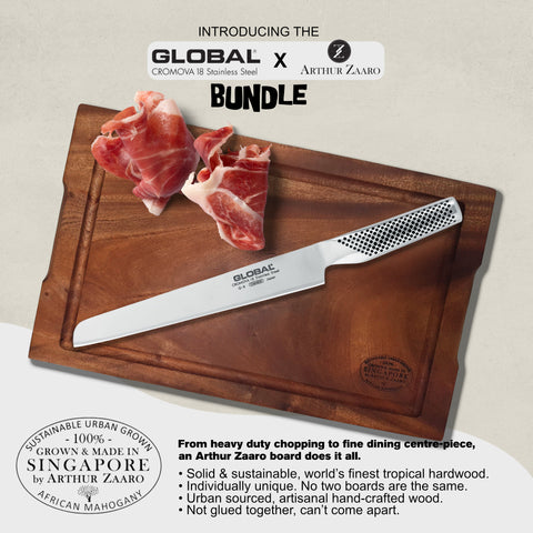 Global G-8 Roast Slicer & Arthur Zaaro A.Mahogany Carving Board Bundle